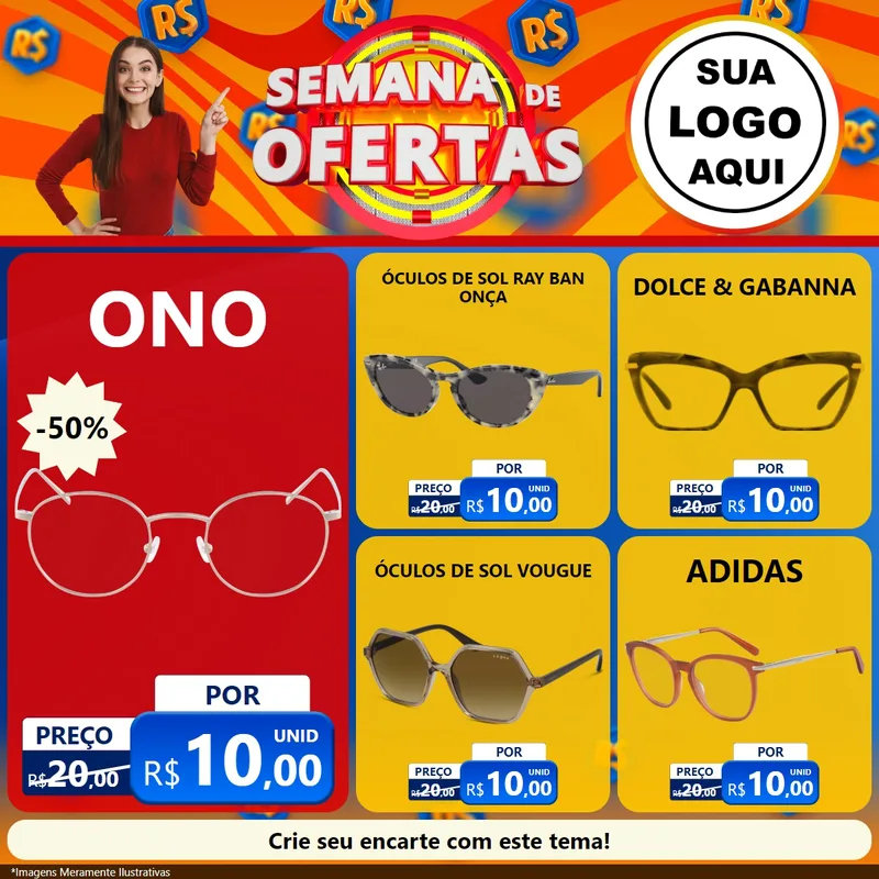 Modelo de Rede Social para Feed Facebook com o tema Semana de Ofertas para Óticas