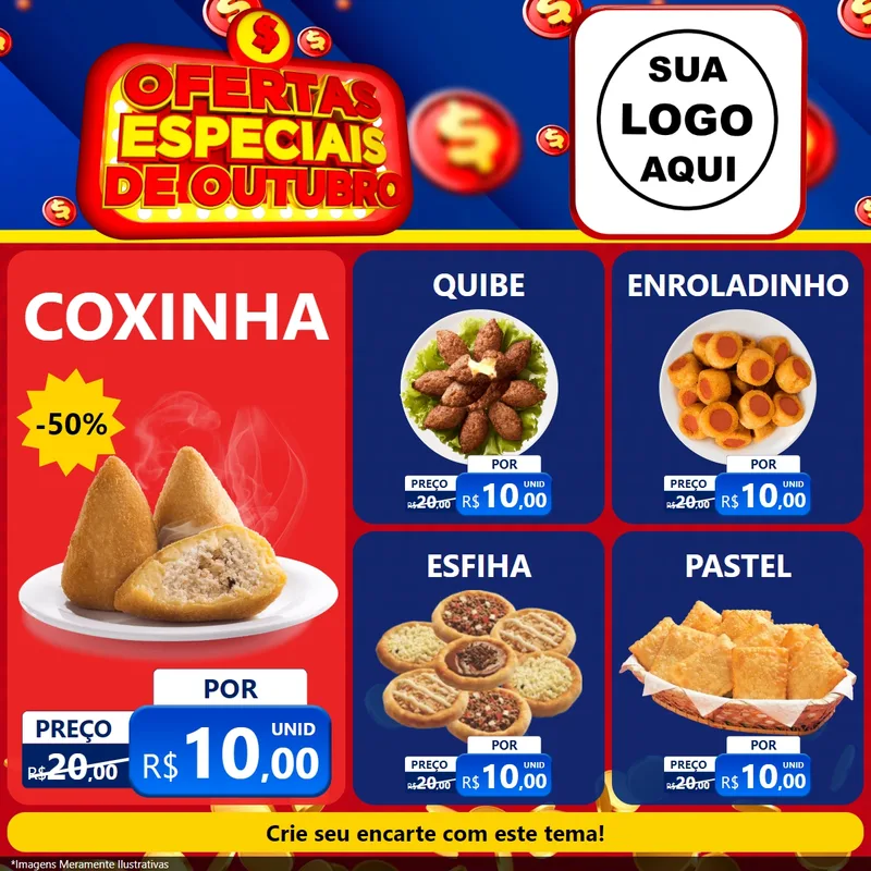 Modelo de Rede Social para Feed Facebook com o tema Ofertas Especiais de Outubro para Salgadaria