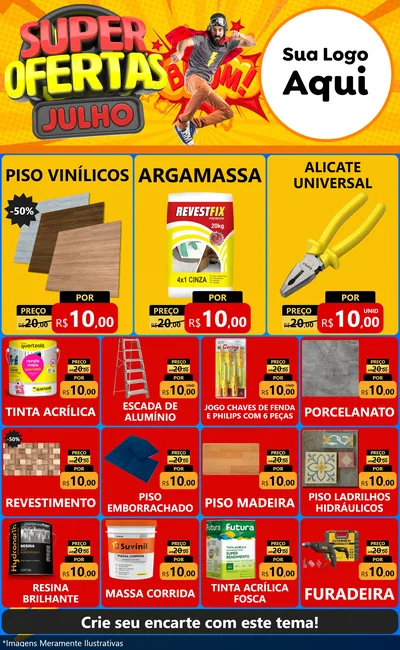Modelo de Encarte para Encarte Grande com o tema Super Ofertas Julho para Material para Construção