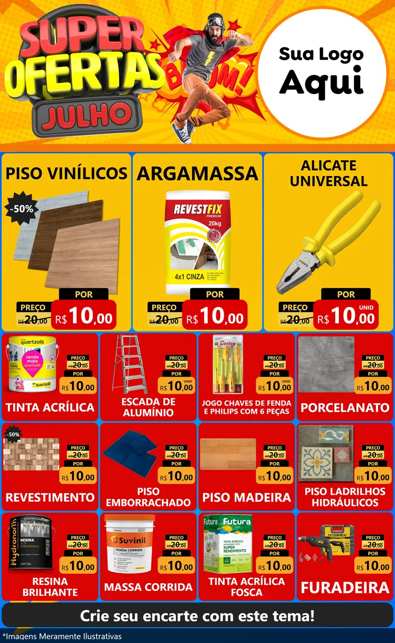 Modelo de Encarte para Encarte Grande com o tema Super Ofertas Julho para Material para Construção