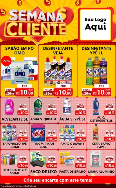Modelo de Encarte para Encarte Grande com o tema Semana do Cliente para Produtos de Limpeza