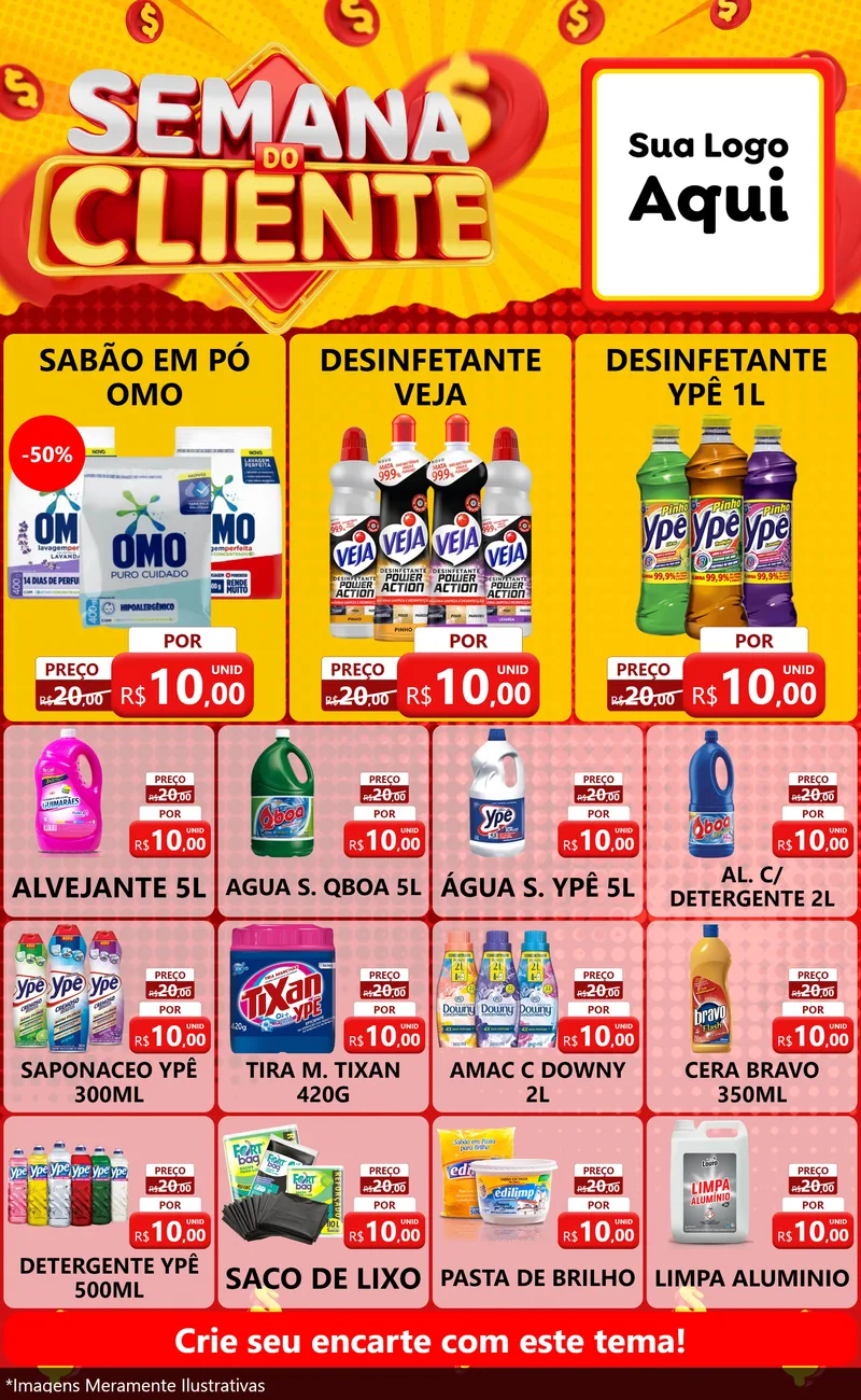 Modelo de Encarte para Encarte Grande com o tema Semana do Cliente para Produtos de Limpeza