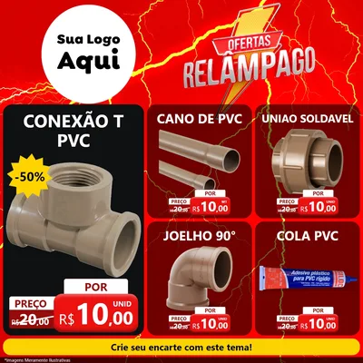 Modelo de Rede Social para Feed Facebook com o tema Ofertas Relâmpago para Tubos e conexões