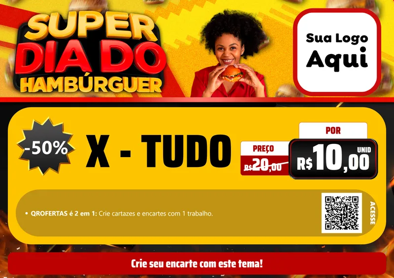 Modelo de Cartaz para Cartaz A4 Horizontal com o tema Super Dia do Hamburguer para Hamburgueria