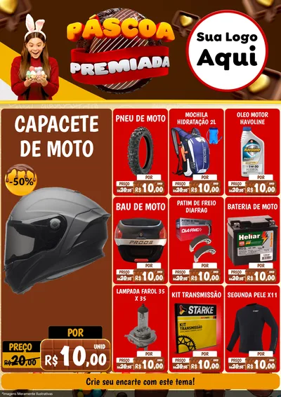 Modelo de Encarte para Encarte A4 Vertical com o tema Páscoa Premiada para Moto peças