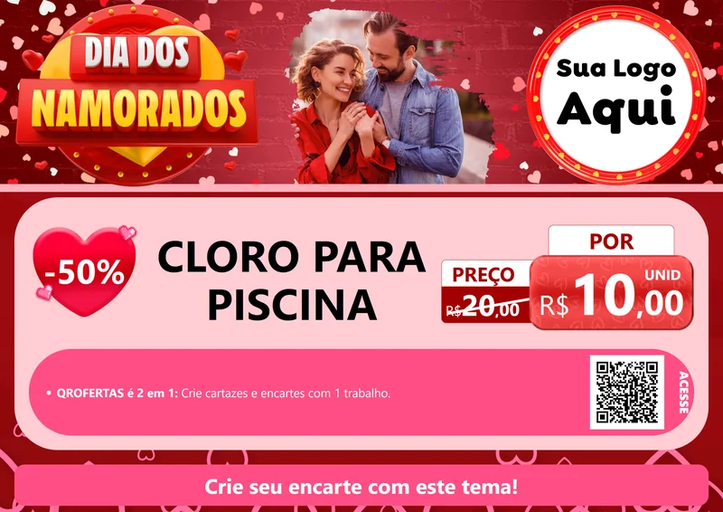 Modelo de Cartaz para Cartaz A4 Horizontal com o tema Dia Dos Namorados para Produtos para Piscina