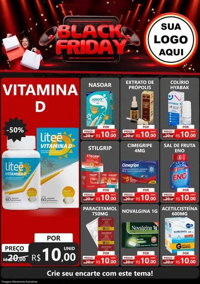 Modelo de Encarte para Encarte A4 Vertical com o tema Black Friday para Farmácia
