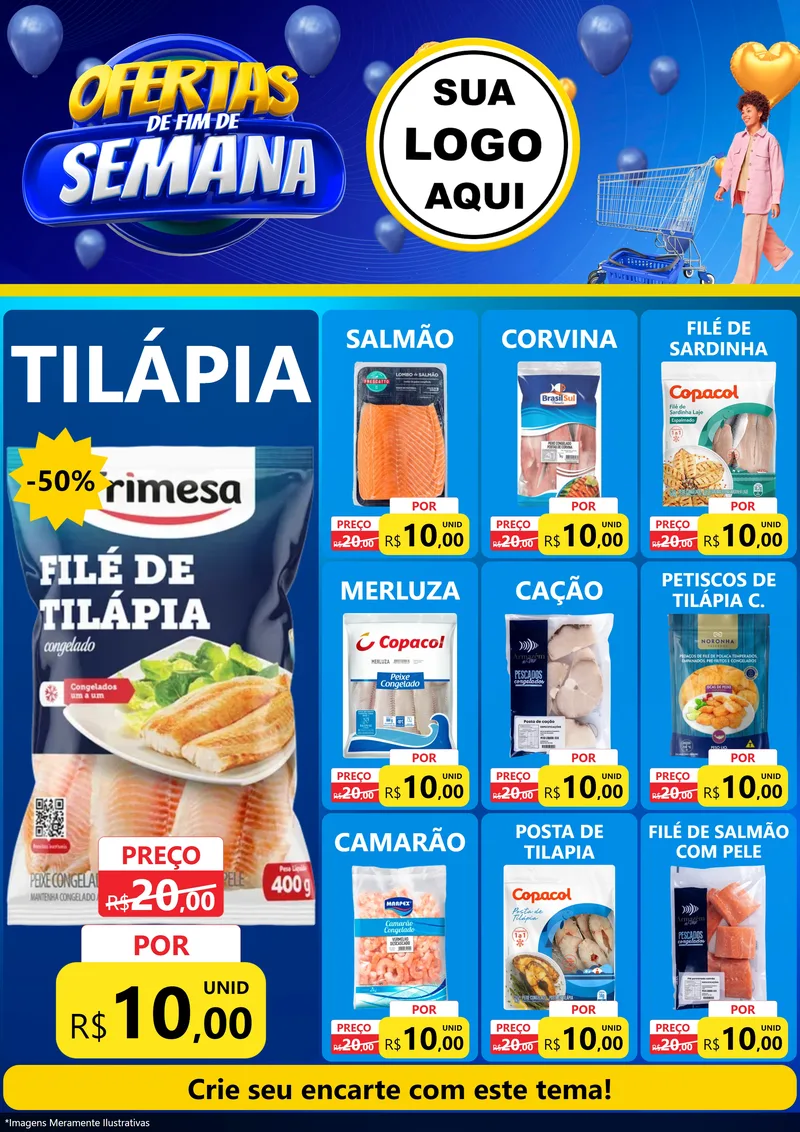 Modelo de Encarte para Encarte A4 Vertical com o tema Ofertas de Fim de Semana para Peixaria