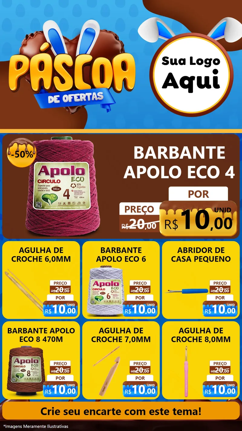 Modelo de Rede Social para Stories com o tema Páscoa de Ofertas para Armarinho e Aviamentos