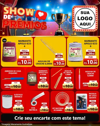 Modelo de Rede Social para Feed Instagram com o tema Show de Prêmios para Armarinho e Aviamentos