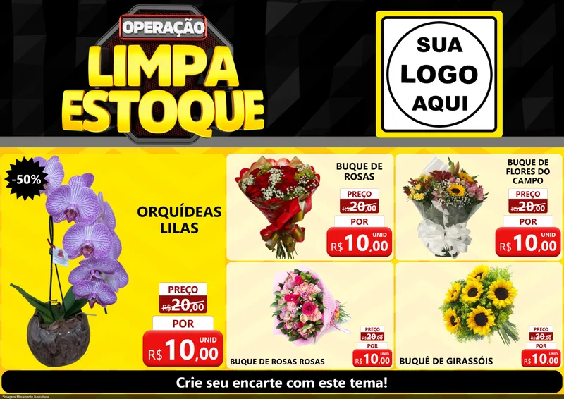 Modelo de Encarte para Encarte A4 Horizontal com o tema Operação Limpa Estoque para Floricultura e jardim