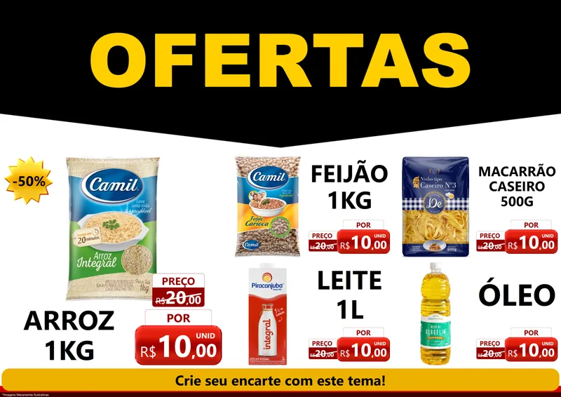Modelo de Encarte para Encarte A4 Horizontal com o tema Ofertas Preto e Vermelho Cartaz para Supermercado