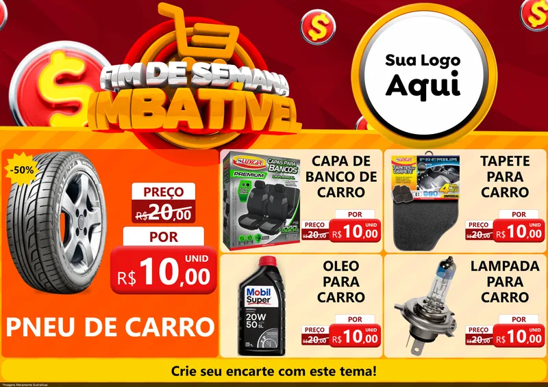 Modelo de Encarte para Encarte A4 Horizontal com o tema Fim de Semana Imbatível para Auto peças