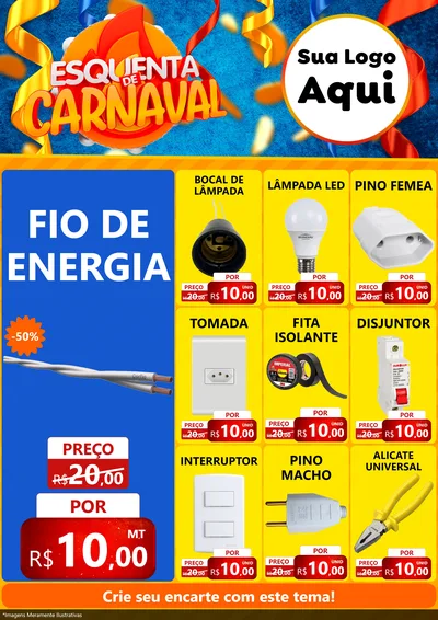 Modelo de Encarte para Encarte A4 Vertical com o tema Esquenta de Carnaval para Materiais Elétricos