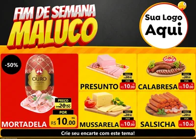 Modelo de Encarte para Encarte A4 Horizontal com o tema Final de Semana Maluco para Frios e Laticínios