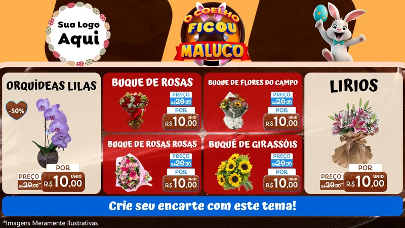Modelo de TV para TV Horizontal com o tema O Coelho Ficou Maluco - Páscoa para Floricultura e jardim