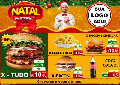 Modelo de Encarte para Encarte A4 Horizontal com o tema Natal da Economia para Hamburgueria