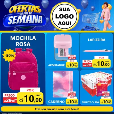 Modelo de Rede Social para Feed Facebook com o tema Ofertas de Fim de Semana para Papelaria