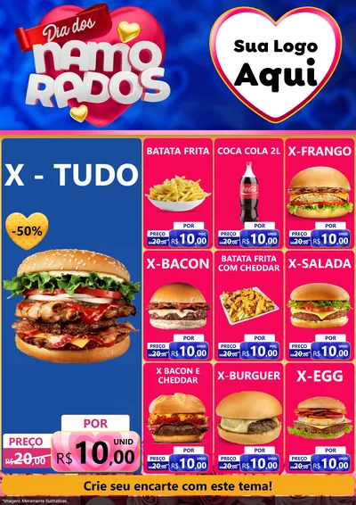Modelo de Encarte para Encarte A4 Vertical com o tema Dia dos namorados para Hamburgueria