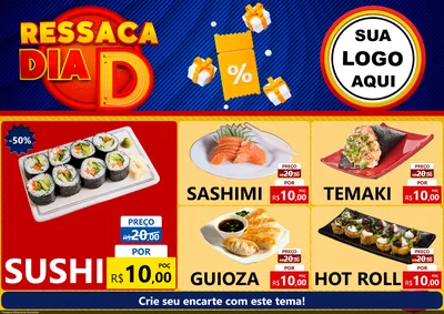 Modelo de Encarte para Encarte A4 Horizontal com o tema Ressaca Dia D para Comida japonesa