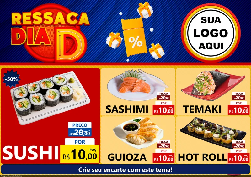 Modelo de Encarte para Encarte A4 Horizontal com o tema Ressaca Dia D para Comida japonesa