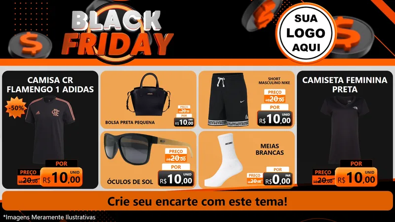 Modelo de TV para TV Horizontal com o tema Black Friday para Roupas e acessórios