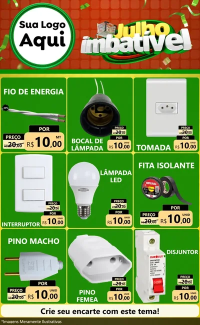 Modelo de Encarte para Encarte Grande com o tema Julho Imbatível para Materiais Elétricos
