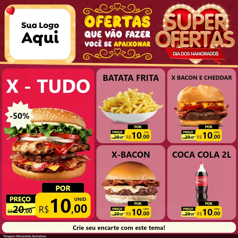 Modelo de Rede Social para Feed Facebook com o tema Dia dos Namorados para Hamburgueria