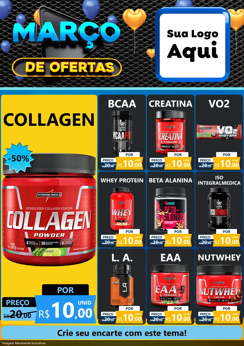 Modelo de Encarte para Encarte A4 Vertical com o tema Março de Ofertas para Suplementos alimentares