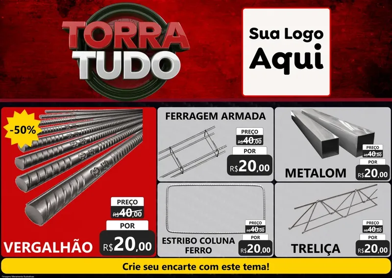 Modelo de Encarte para Encarte A4 Horizontal com o tema Torra Tudo para Ferragens