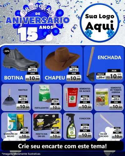 Modelo de Rede Social para Feed Instagram com o tema Promoção de Aniversário - 15 Anos para Agropecuária