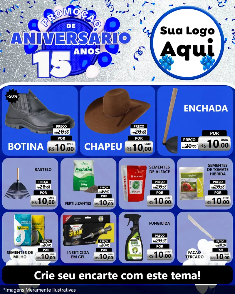 Modelo de Rede Social para Feed Instagram com o tema Promoção de Aniversário - 15 Anos para Agropecuária