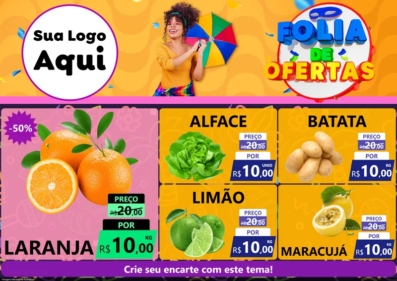 Modelo de Encarte para Encarte A4 Horizontal com o tema Folia de Ofertas para Hortifrúti