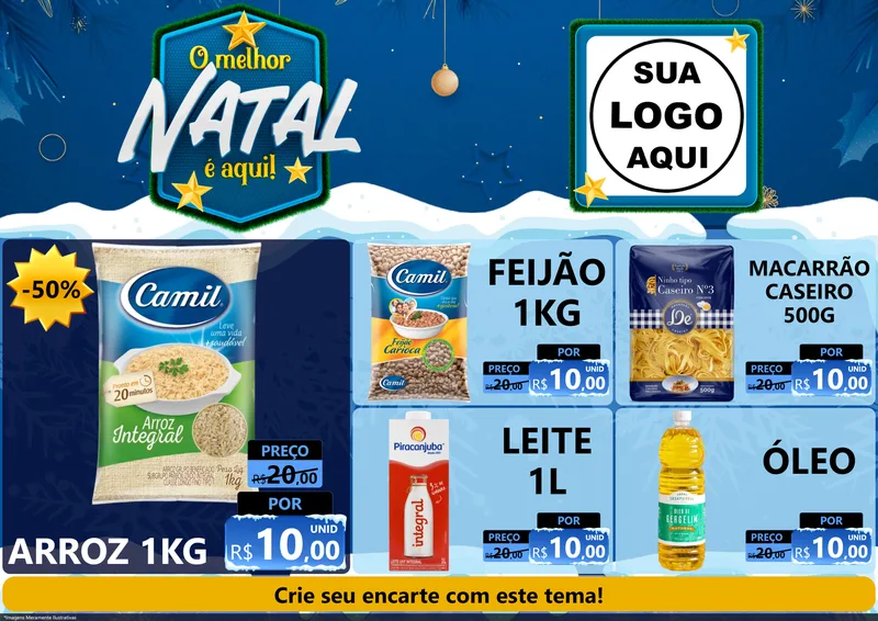 Modelo de Encarte para Encarte A4 Horizontal com o tema O Melhor Natal É Aqui! para Supermercado