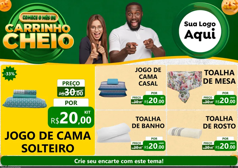 Modelo de Encarte para Encarte A4 Horizontal com o tema Carrinho Cheio para Cama, Mesa e Banho