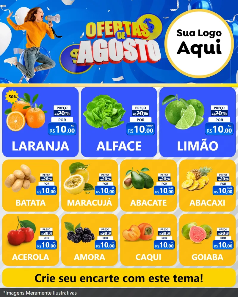 Modelo de Rede Social para Feed Instagram com o tema Ofertas de Agosto para Hortifrúti