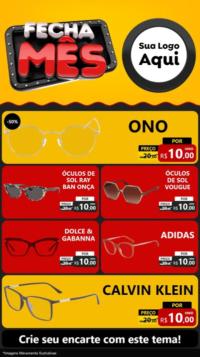 Modelo de TV para TV Vertical com o tema Fecha Mês para Óticas