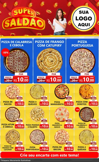 Modelo de Encarte para Encarte Grande com o tema Super Saldão para Pizzaria