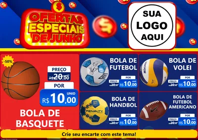 Modelo de Encarte para Encarte A4 Horizontal com o tema Ofertas Especiais de Junho para Artigos Esportivos