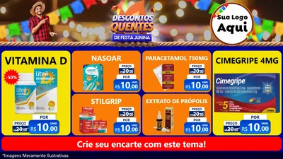 Modelo de TV para TV Horizontal com o tema Descontos Quentes de Festa Junina para Farmácia