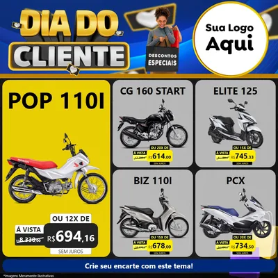 Modelo de Rede Social para Feed Facebook com o tema Dia Do Cliente para Concessionaria de Motos