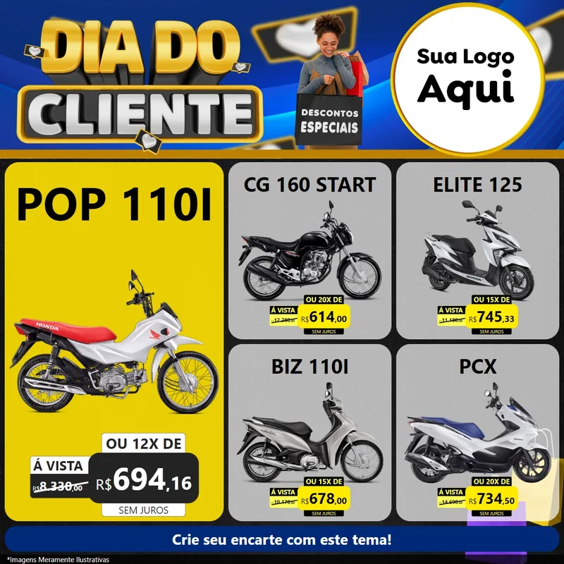 Modelo de Rede Social para Feed Facebook com o tema Dia Do Cliente para Concessionaria de Motos
