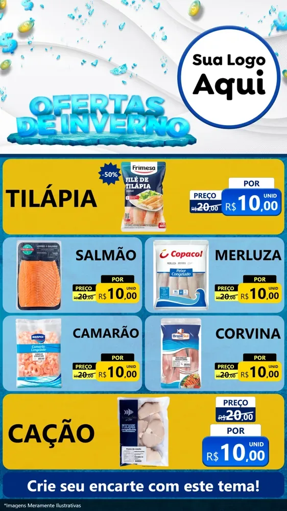 Modelo de TV para TV Vertical com o tema Ofertas de Inverno para Peixaria