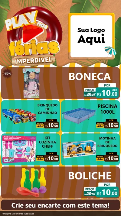 Modelo de TV para TV Vertical com o tema Play Nas Férias Imperdível para Brinquedos