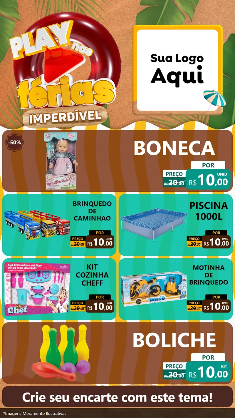 Modelo de TV para TV Vertical com o tema Play Nas Férias Imperdível para Brinquedos