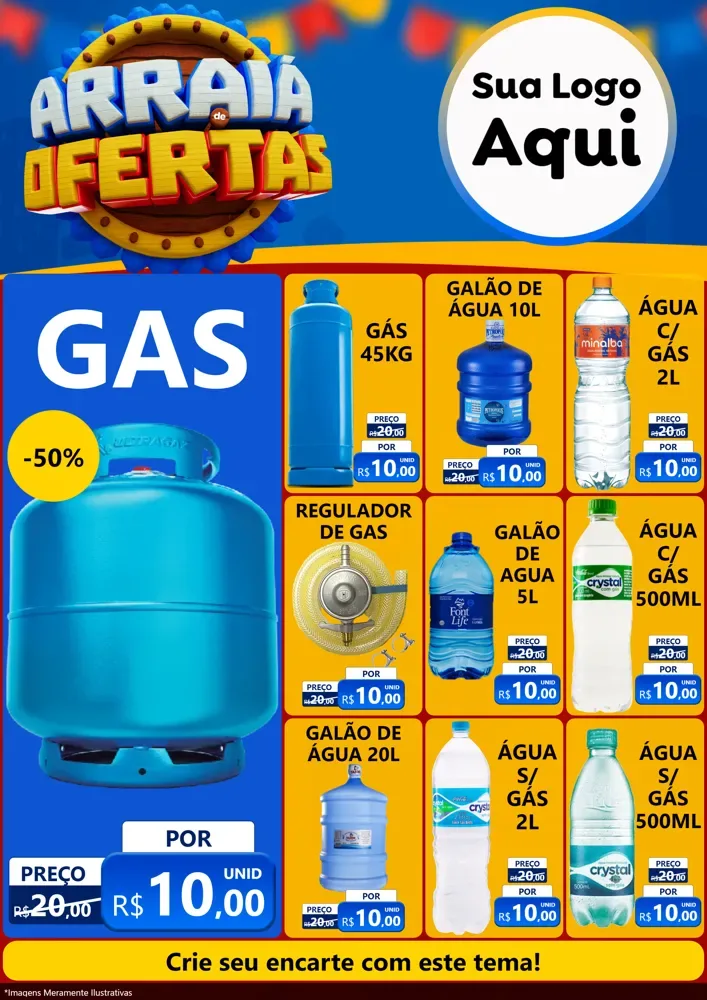 Modelo de Encarte para Encarte A4 Vertical com o tema Arraiá de Ofertas - Junina para Água e gás