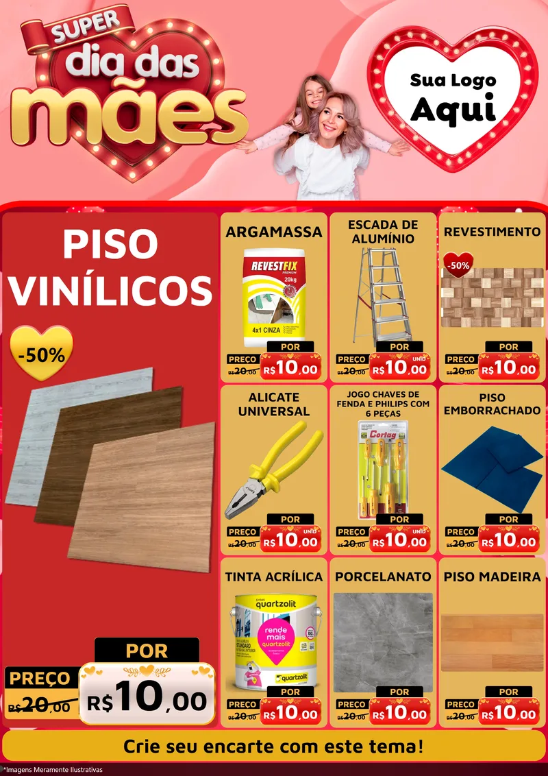Modelo de Encarte para Encarte A4 Vertical com o tema Super Dia Das Mães para Material para Construção