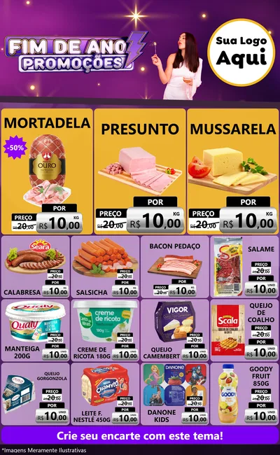 Modelo de Encarte para Encarte Grande com o tema Fim de Ano Promoções para Frios e Laticínios