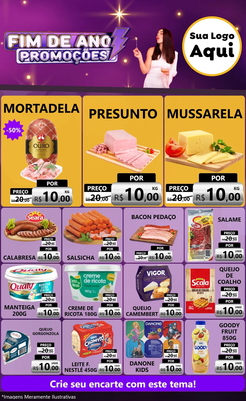 Modelo de Encarte para Encarte Grande com o tema Fim de Ano Promoções para Frios e Laticínios