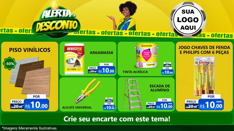Modelo de TV para TV Horizontal com o tema Alerta de Desconto para Material para Construção